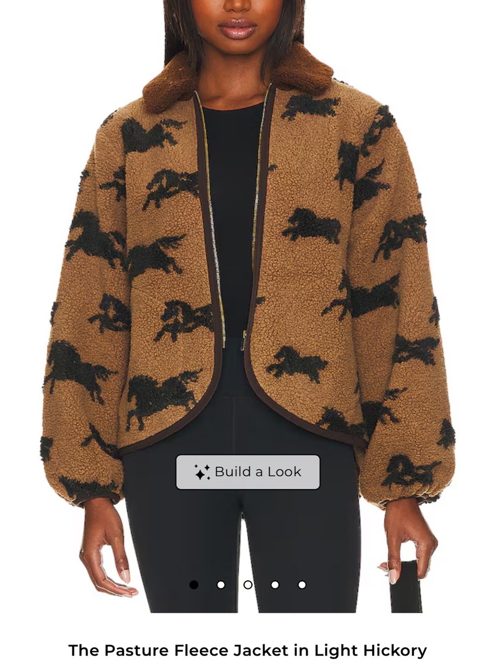 THE GREAT. Pasture Fleece Jacket in Light Hickory w/ Black Horse Pattern Size 1